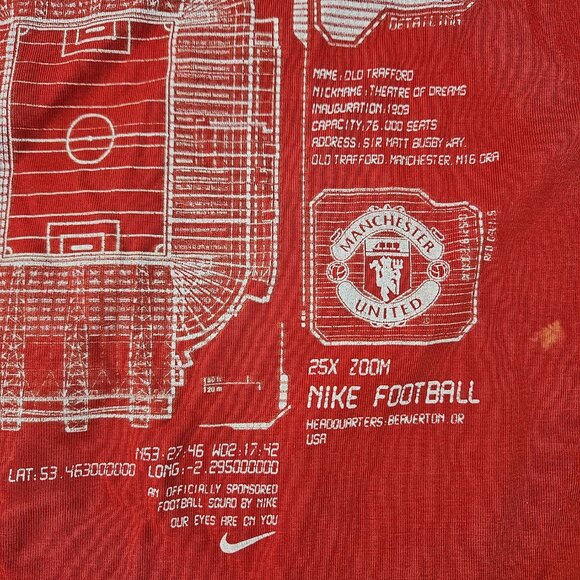 Nike Fit Dry Men's Size M Manchester United T Shirt Red Old Trafford Map On Back - Picture 9 of 16